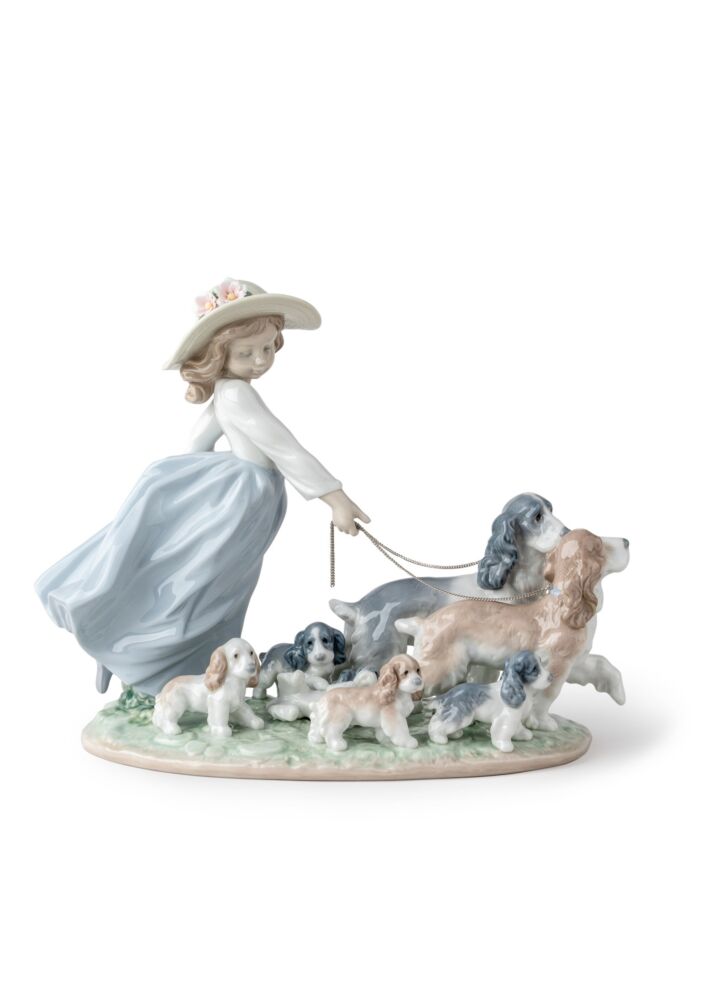 Puppy Parade Girl with Dogs Figurine in Lladró