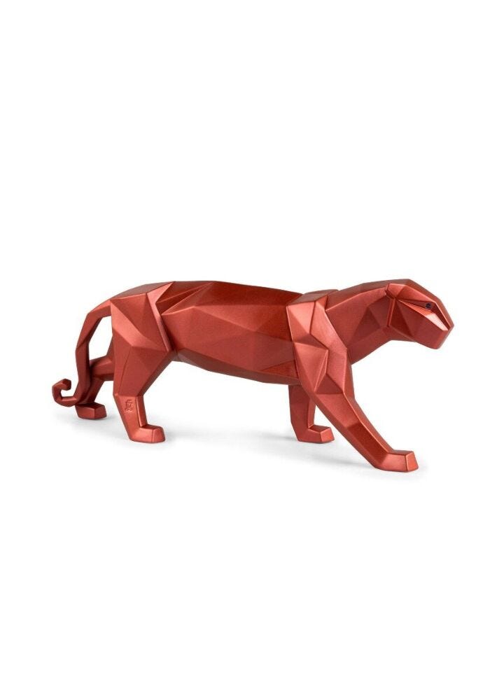 Panther Sculpture. Metallic red in Lladró