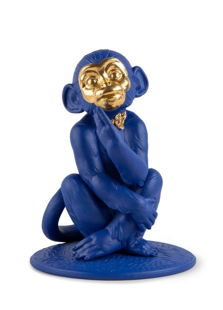 Escultura Monito. Azul-dorado. Serie Limitada en Lladró