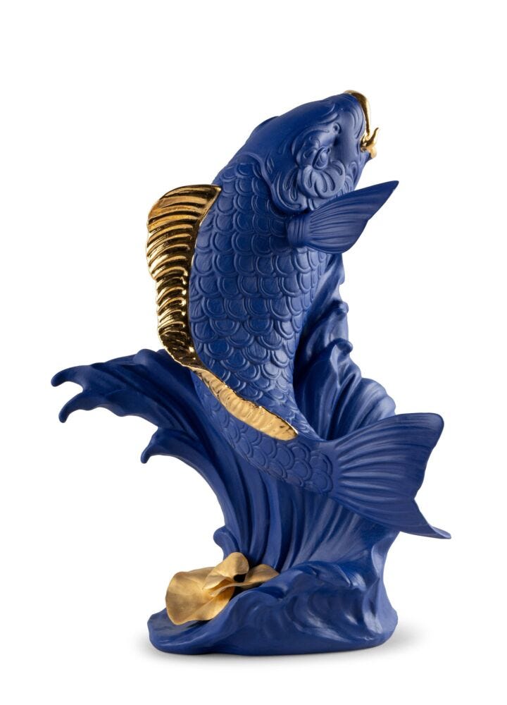 Escultura Carpa Koi. Azul-dorado. Serie Limitada en Lladró