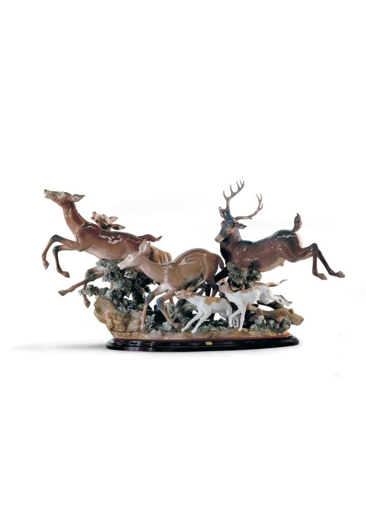 Pursued Deer Sculpture. Limited Edition in Lladró