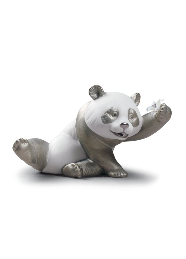 A Jolly Panda Figurine. Silver Lustre in Lladró