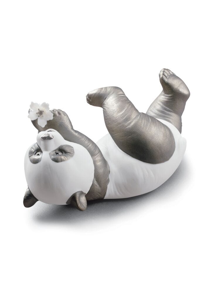 A Joyful Panda Figurine. Silver Lustre in Lladró