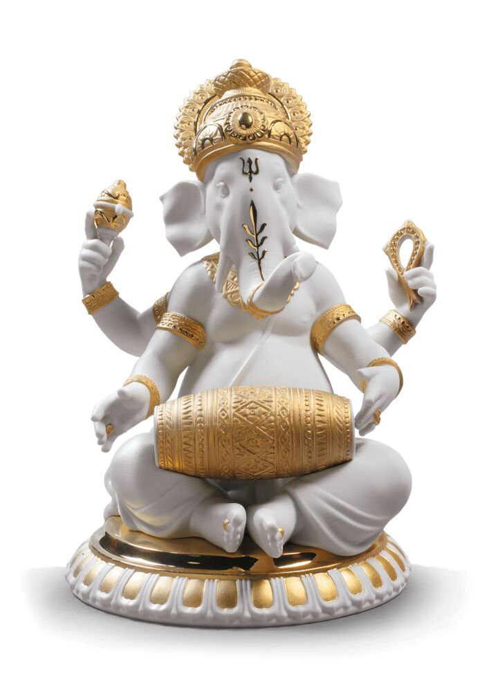 Figura Ganesha con Mridangam. Lustre oro en Lladró