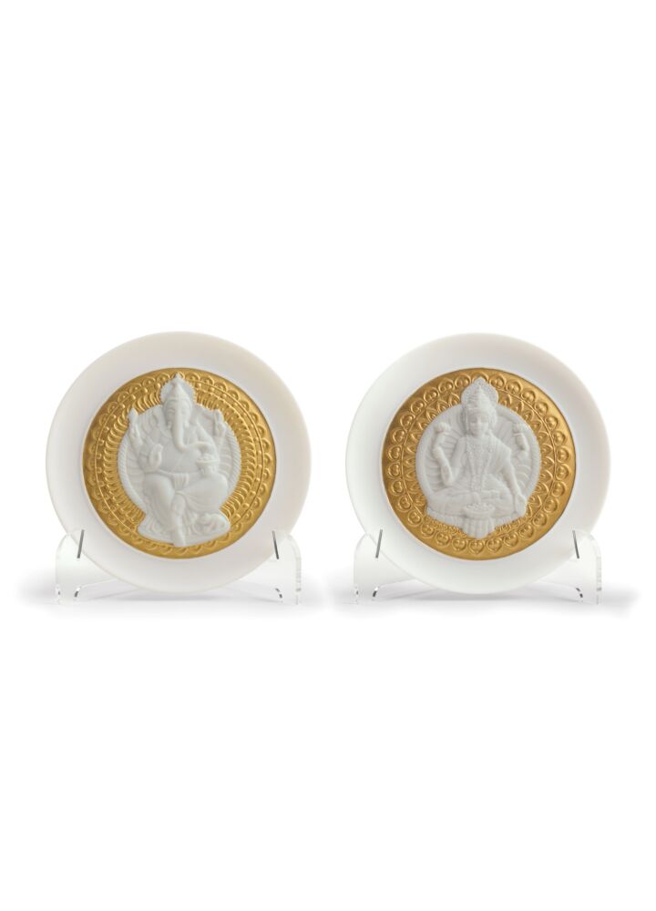 Set de platos decorativos Diosa Lakshmi-Lord Ganesha. Lustre oro en Lladró