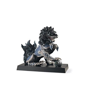 Guardian Lion Sculpture. Black. Limited Edition in Lladró