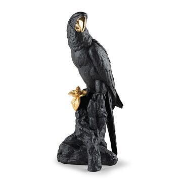 Macaw Bird Sculpture. Black-Gold. Limited Edition in Lladró