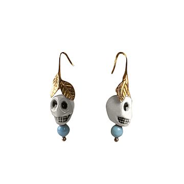 Frida Kahlo skull earrings. White in Lladró