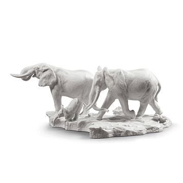 A Stop Along The Way Elephants Sculpture. White in Lladró