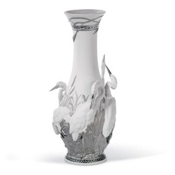 Jarrón garzas reales. Lustre plata en Lladró