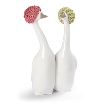 Goossiping Geese Figurine. Red and Yellow in Lladró