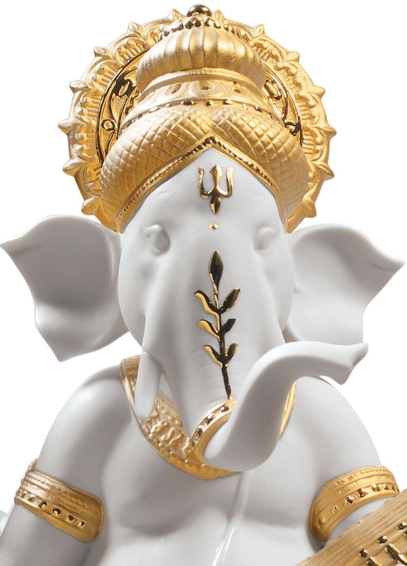 Veena Ganesha Figurine. Golden Lustre, 1 of 6