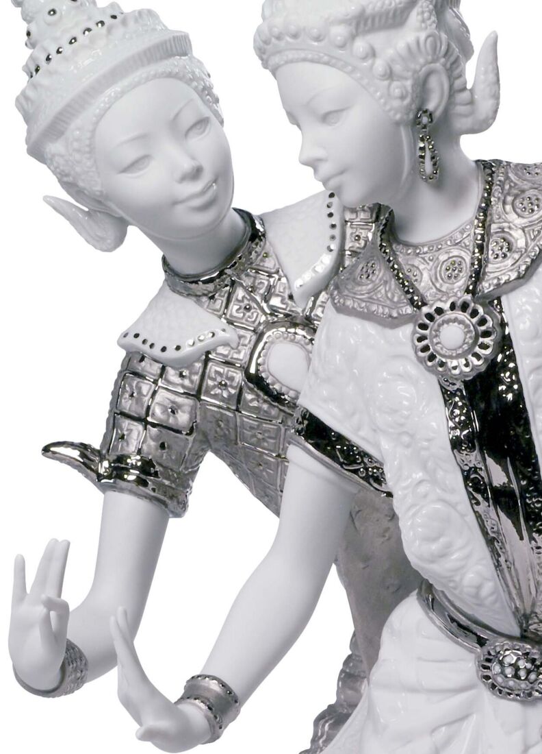 Thai Couple Figurine. Silver Lustre, 1 of 5
