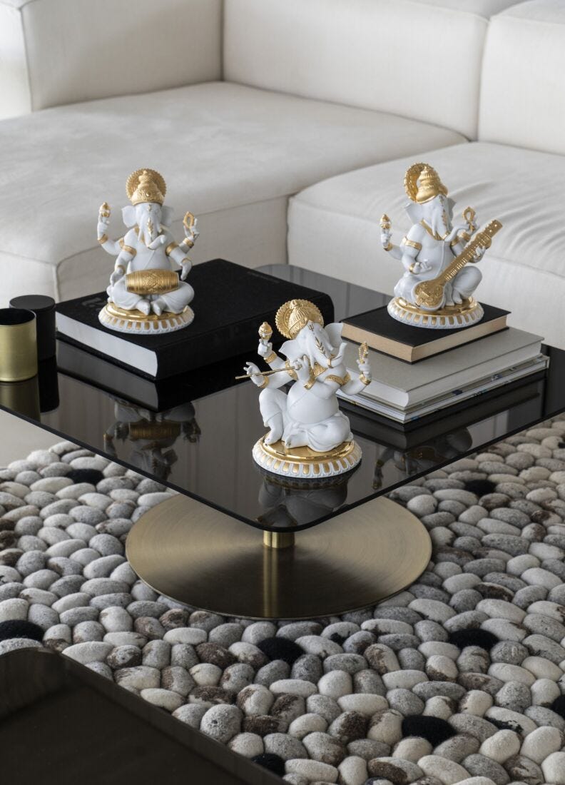 Mridangam Ganesha Figurine. Golden Lustre, 3 of 5