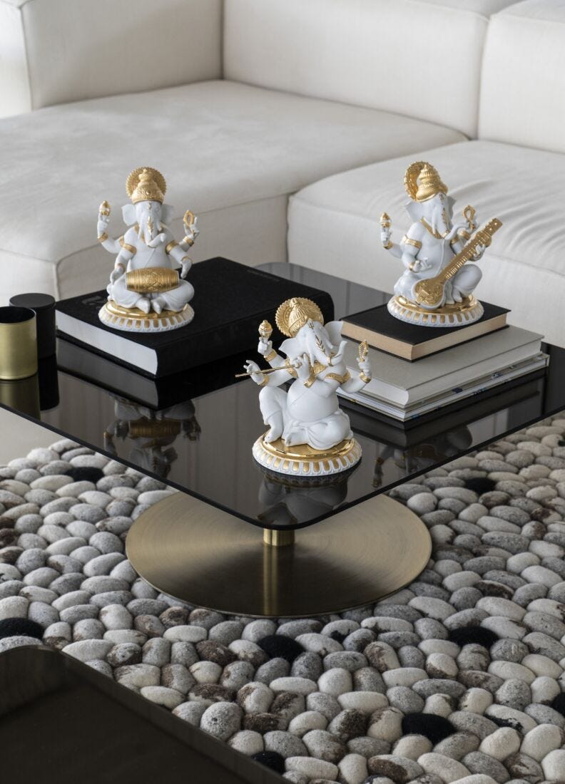 Veena Ganesha Figurine. Golden Lustre, 4 of 6