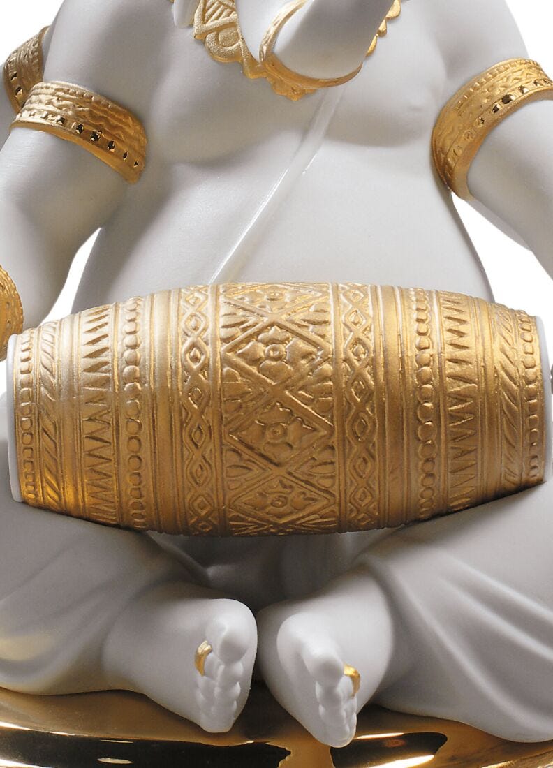 Mridangam Ganesha Figurine. Golden Lustre, 1 of 5