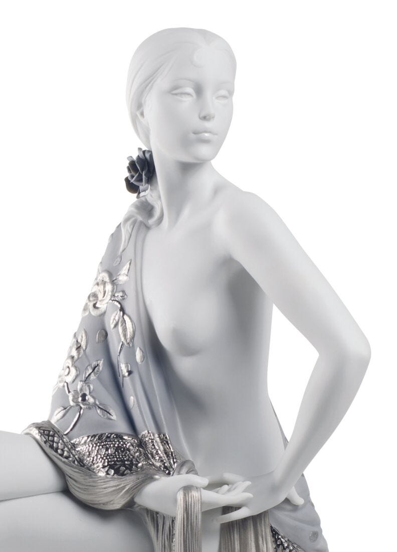 Nude with Shawl Woman Figurine. Silver Lustre, 2 of 3