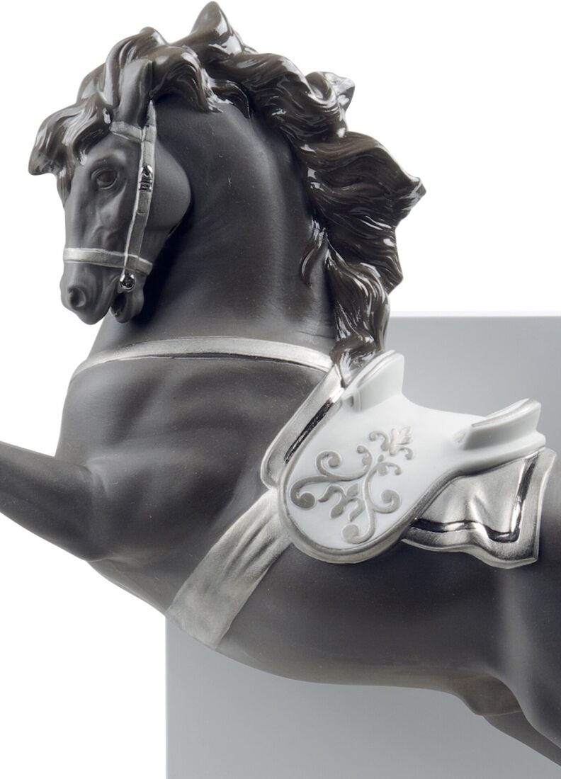 Horse on Pirouette Figurine. Silver Lustre, 2 of 4