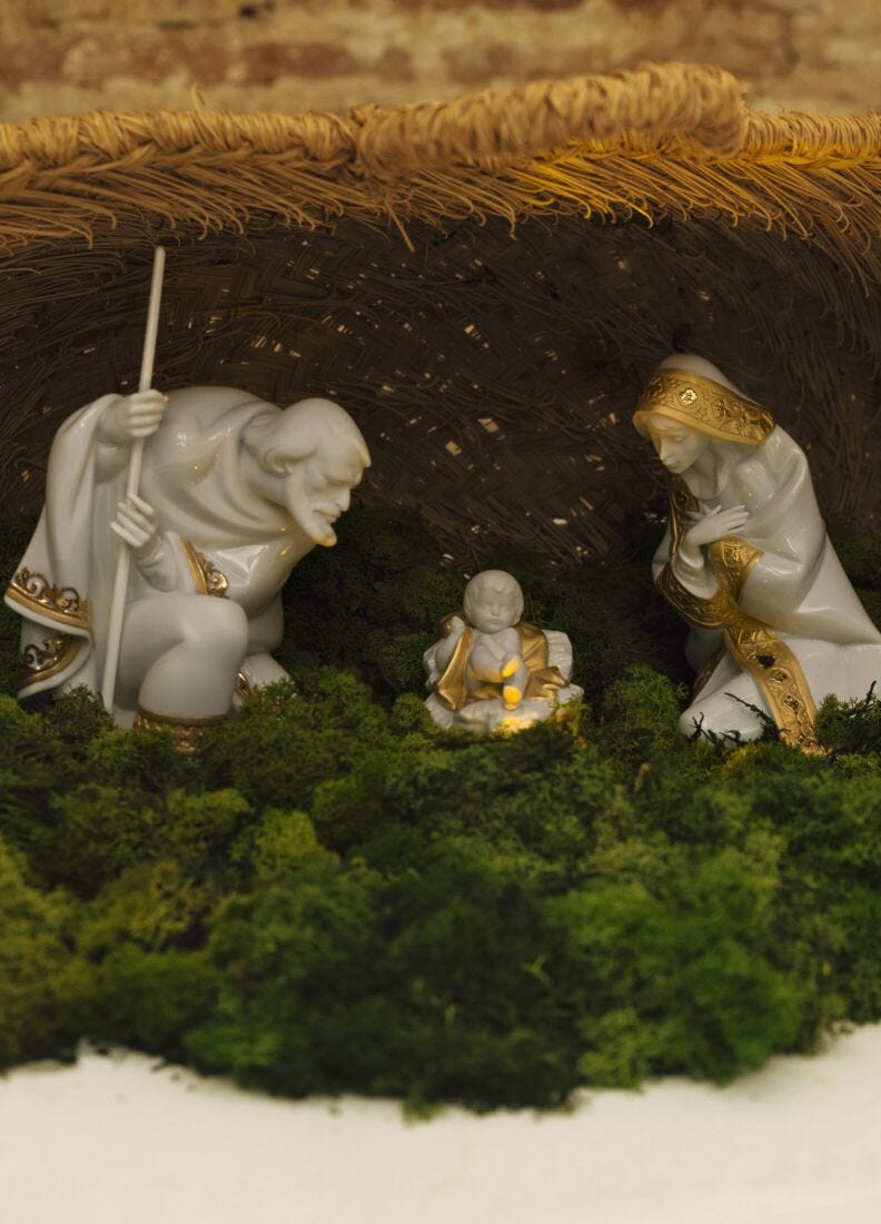Baby Jesus Nativity Figurine. Golden Lustre, 1 of 2