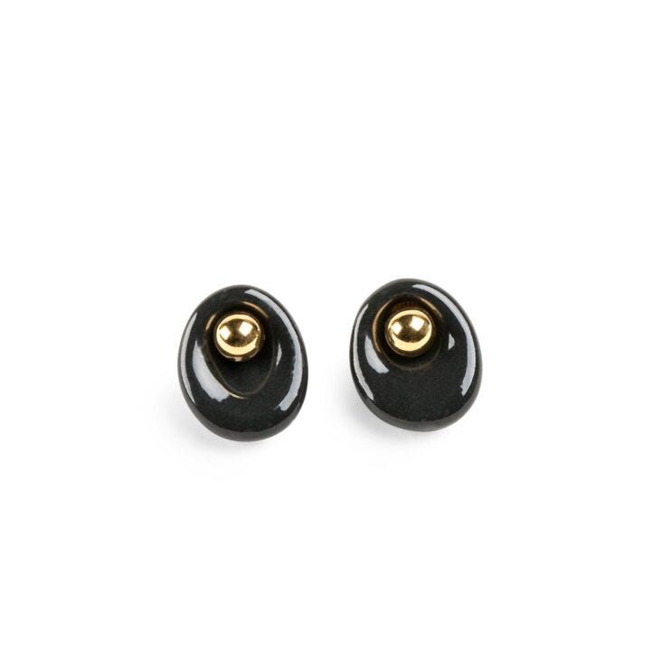 Golden Pebbles Stud Earrings. Black and Golden luster in Lladró