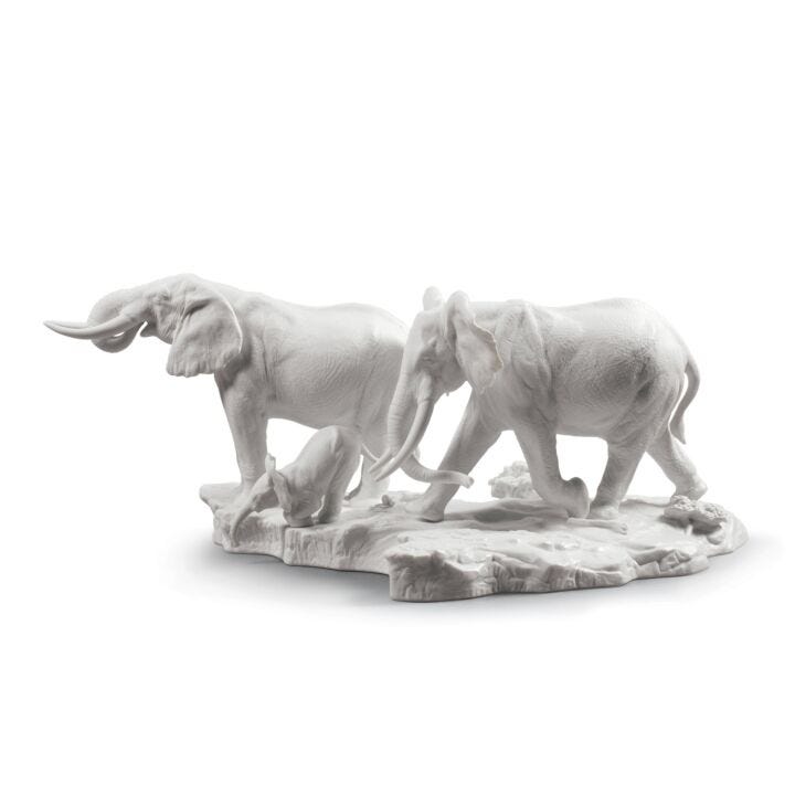 A Stop Along The Way Elephants Sculpture. White in Lladró
