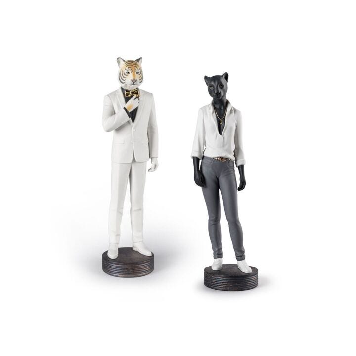 Panther Woman and Tiger Man Set in Lladró