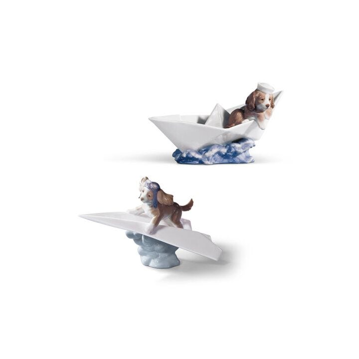 Puppy's Paper Boat and Plane Set in Lladró