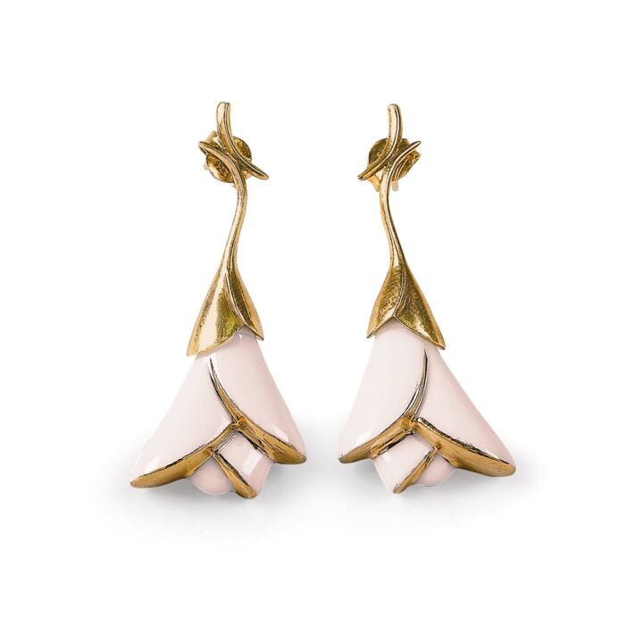 Pendientes cortos Heliconia. Rosa en Lladró