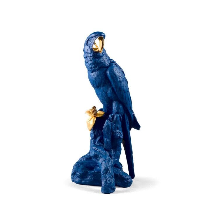 Macaw Bird Sculpture. Blue-Gold. Limited Edition in Lladró