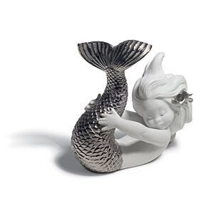 Playing at Sea Mermaid Figurine. Silver Lustre