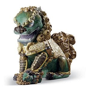 Oriental Lioness Sculpture. Green. Limited Edition