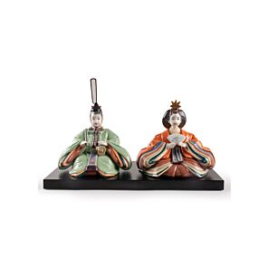 Hina Dolls Figurine. Green & Orange