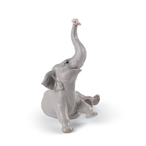 Baby Elephant with Pink Flower Figurine