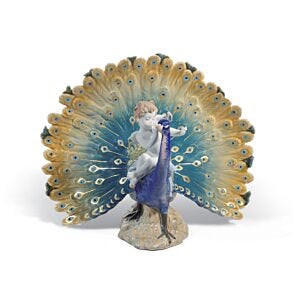 Cherub on a Peacock Figurine. Limited Edition