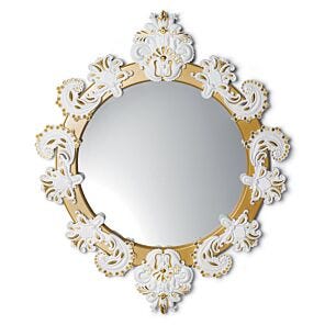 Round Wall Mirror. Golden Lustre and White. Limited Edition in Lladró